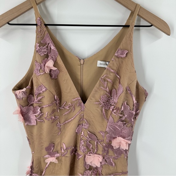 Dress the Population Audrey Dress XS  Pink 3D Floral Lace Plunge Fairycore Midi - Picture 3 of 13